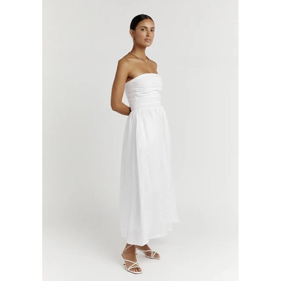 DISSH NEW Lexi White Linen Midi Dress Size US 12 AU 16 - Picture 3 of 16